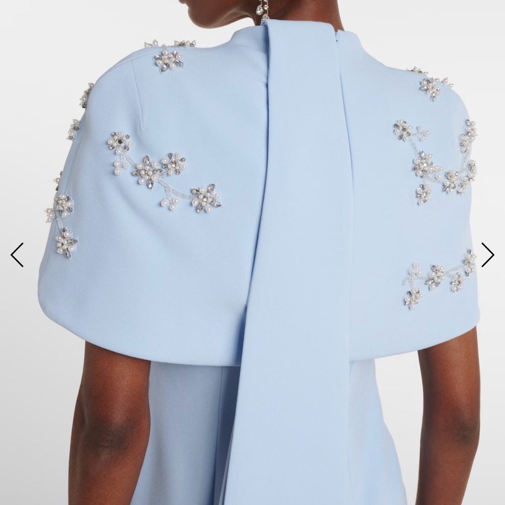 Light Blue Embellished Cape Sheath Dress - Picture 5 of 8